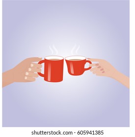 Vector illustration the hand holding red cup coffee 