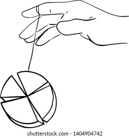 Vector illustration hand holding a rope yo-yo in sketched outline style