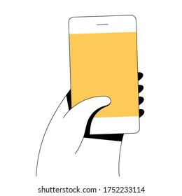 Vektorgrafik der Hand, die Smartphone hält. Minimal flache lineare Abbildung. 