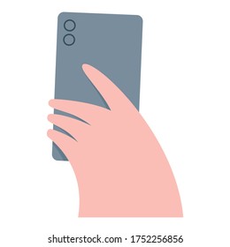 Ilustración vectorial de la mano sosteniendo el teléfono inteligente. Ilustración vectorial de estilo plana mínima. 