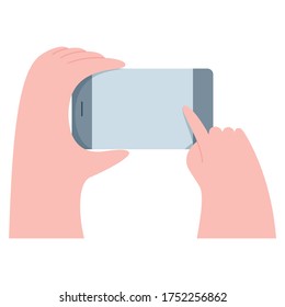 Vector illustration of hand holding smart phone. Minimal flat style vector illustration. 