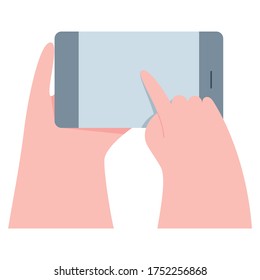 Ilustración vectorial de la mano sosteniendo el teléfono inteligente. Ilustración vectorial de estilo plana mínima. 