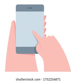 Ilustración vectorial de la mano sosteniendo el teléfono inteligente. Ilustración vectorial de estilo plana mínima. 