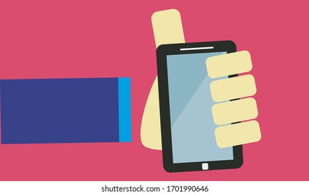 Vector illustration hand holding smartphone .A human hand holding a smartphone,Icon vector for web or template.