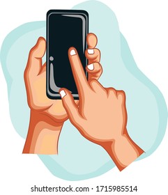 Vector illustration of a hand holding a smartphone and using it