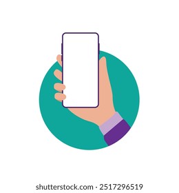 Ilustración vectorial de la mano que sostiene el teléfono inteligente