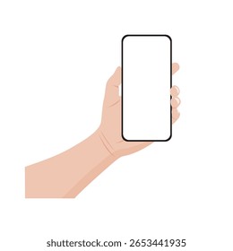 Vector illustration of hand holding a smartphone with a blank screen