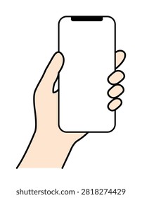 Vector illustration of a hand holding smartphone with blank screen isolated