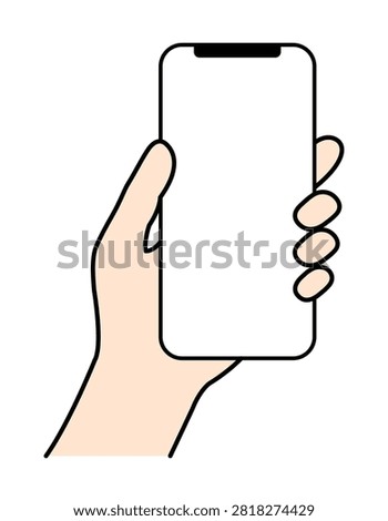 Vector illustration of a hand holding smartphone with blank screen isolated