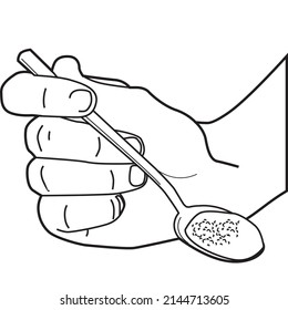 vector illustration of a hand holding a spoon. kitchen appliances. outline of cooking movements. Cooking hands isolated on a white background.
