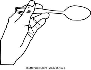 vector illustration of a hand holding a spoon in Doodle style. hand drawn vector on white background. Simple vector