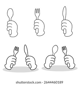 Vector illustration hand holding spoon, hand holding fork, hand holding knife