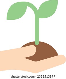 Ilustración vectorial de una mano sosteniendo un brote de un árbol.
