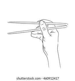 vector illustration of a hand holding sushi roll in contours. EPS