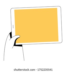 Ilustración vectorial de la computadora de la tableta de mano. Ilustración mínima de estilo lineal plano. 