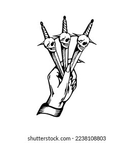 vector illustration of a hand holding three daggers