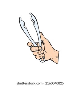 Vector Illustration Of A Hand Holding Tongs