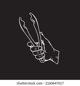 Vector Illustration Of A Hand Holding Tongs