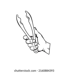 Vector Illustration Of A Hand Holding Tongs