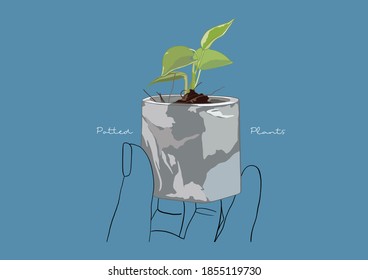 Ilustración vectorial del árbol de mano en una olla / plantas potentes / planta doméstica