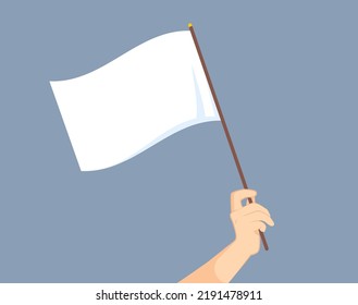 Vector Illustration Of Hand Holding White Flag. Surrender Concept.