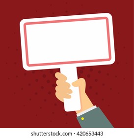 Vector illustration of a hand holding a white banner for text