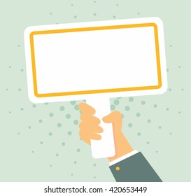 Vector illustration of a hand holding a white banner for text