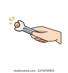 vector illustration of a hand holding a wrench