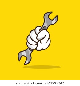 Vector illustration of hand holding a wrench cartoon design vector