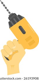 A vector illustration of a hand holding a yellow and black drill. Perfect for construction, home improvement, and DIY projects