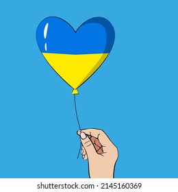 Ilustración vectorial. mano sostiene un globo en el color de la bandera de ucrania