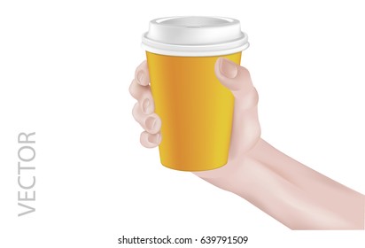 Vector illustration The hand holds the cup to take away