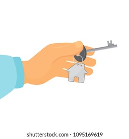 Vector illustration hand holds key from house