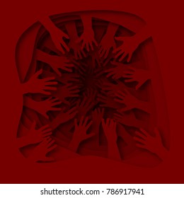 Vector illustration of hand in the hole, paper cut style