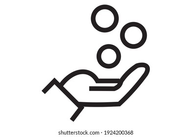 Vector illustration of a hand icon, accepting or petting a coin, with a black and white line drawing style. 6000x4000 pixel perfect.