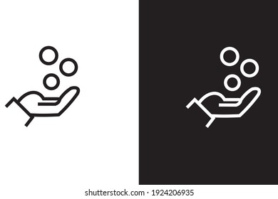 Vector Illustration Of A Hand Icon, Accepting Or Petting A Coin, With A Black And White Line Drawing Style. 6000x4000 Pixel Perfect.