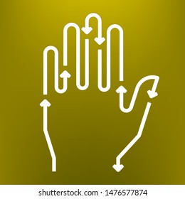 Vector illustration. Hand icon in white with arrows. Direction symbol.