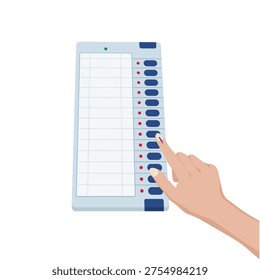 Vector illustration of a hand with indelible ink marking voting on an Electronic Voting Machine (EVM) for Indian elections, democracy concept