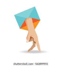 Vector illustration of hand from inside a mail envelope walking with fingers.