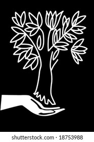 vector illustration hand keeps tree
