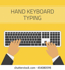 Vector illustration of hand keyboard typing vector. Technology design over yellow background. Hand typing text on keyboard. Concept of writing a blog, blogging.