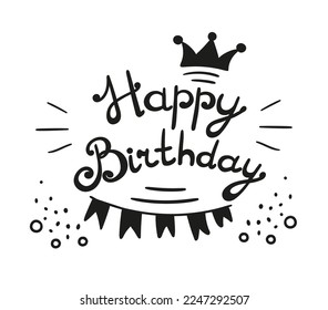 
Vector illustration. Hand lettering with a brush on a white background.Happy birthday.Congratulations on a postcard.Confetti decoration element for birthday celebration, greeting card design Promotio