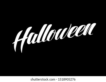 Vector illustration with hand lettering - Halloween. Congratulation. Isolated word. Drawn art sign. For logotype, greeting card, poster, banner, tag