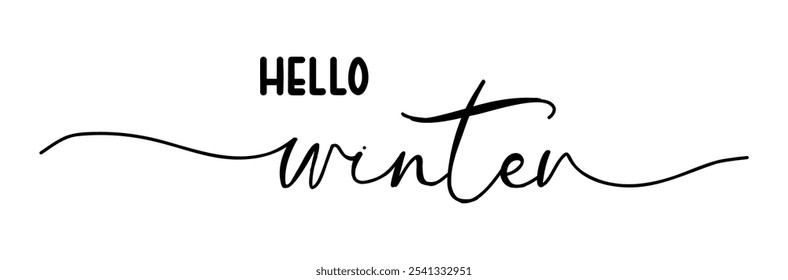 Vector illustration hand Lettering Hello WINTER for icon, logo, badge, cards, poster, banner