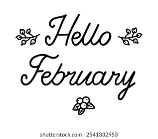 Vector illustration hand Lettering Hello, February for icon, logo, badge, cards, poster, banner
