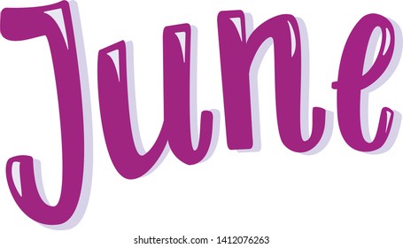 Vector illustration with hand lettering June. Template calendar, signboard, card, print, poster. Vector lettering typography poster