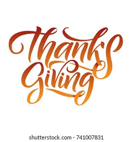 Vector illustration Hand lettering modern brush pen text of Happy Thanksgiving Day isolated on white background. Handmade calligraphy.