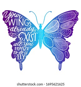 Vector Illustration Hand Lettering Quote Butterfly Stock Vector ...