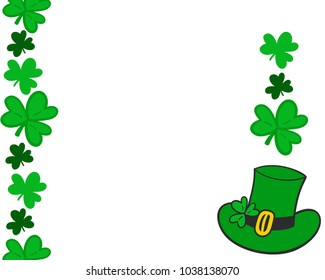 Vector illustration of hand lettering St. Patrick's Day decorated with green irish hat and shamrock for card, print, greeting card, banner, invitation. Hand drawn irish celebration, beer festival logo