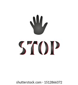 Vector illustration with hand lettering - Stop. Baby palm. Isolated word. Drawn art sign. For logotype, poster, banner, tag, flyer brochure